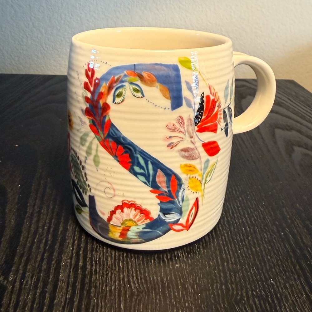 Anthropologie “S” Starla M Halfmann Petal Palette Floral Coffee Mug